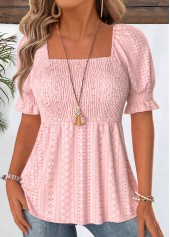 Light Pink Short Sleeve Square Neck Blouse