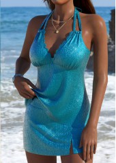 Mid Waisted Blue V-Neck Tankini Set | thumb picture 