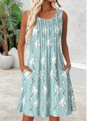 Light Blue Floral Print Short Sleeveless Scoop Neck Dress | thumb picture 