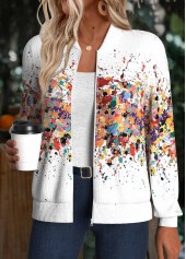 White Ombre Long Sleeve Stand Collar Track Jacket
