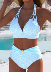 Mid Waisted Blue V-Neck Bikini Set | thumb picture 