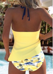 Mid Waisted Tropical Plants Print Light Yellow Tankini Set | thumb picture 