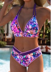 Mid Waisted Floral Print Purple Bikini Set | thumb picture 