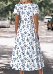White Floral Print Short Sleeve Round Neck Dress | thumb picture 