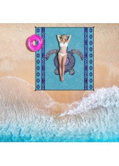 Blue Marine Life Print Beach Blanket
