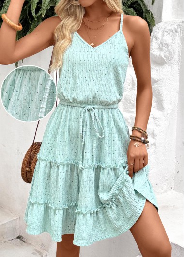 women clothes image of Light Green Tummy Coverage Short Strappy V Neck Dress