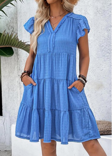 women clothes image of Blue Tummy Coverage A Line Short Sleeve Dress
