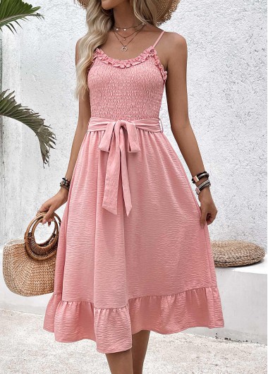 women clothes image of Pink Frill Strappy V Neck Dress