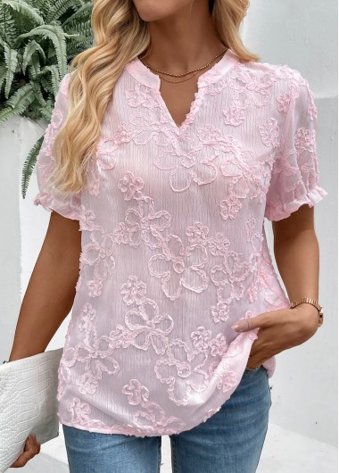 Light Pink Short Sleeve Split Neck Blouse