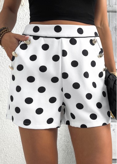 women clothes image of White Polka Dot Zipper Fly Mid Waisted Shorts
