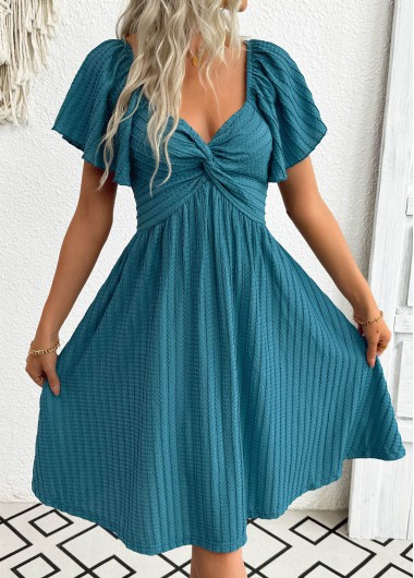 women clothes image of Turquoise Tummy Coverage Short V Neck Dress