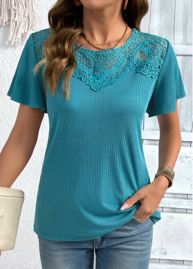women clothes image of Turquoise Short Sleeve Round Neck T Shirt