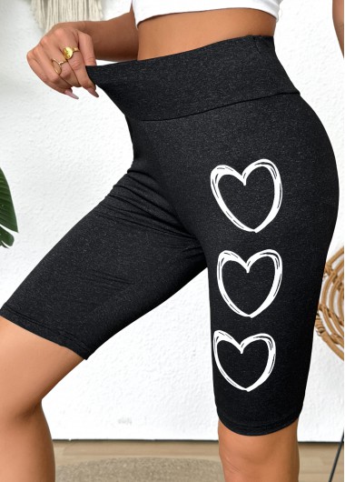 women clothes image of Black Heart Print High Waisted Short Elastic Waist Leggings