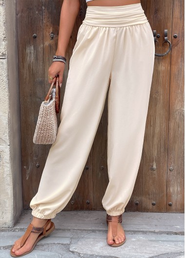 women clothes image of Skin Color Jogger Elastic Waist High Waisted Pants