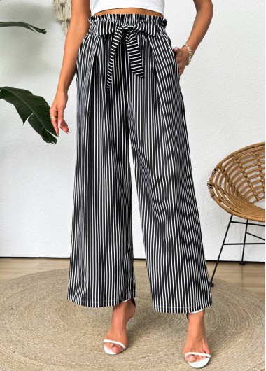 women clothes image of Dark Grey Striped Wide Leg Elastic Waist Pants