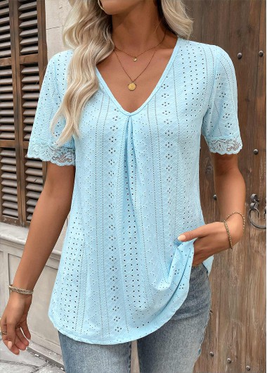 women clothes image of Light Blue Tummy Coverage Short Sleeve T Shirt
