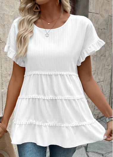 women clothes image of White Tummy Coverage Short Sleeve Round Neck Blouse