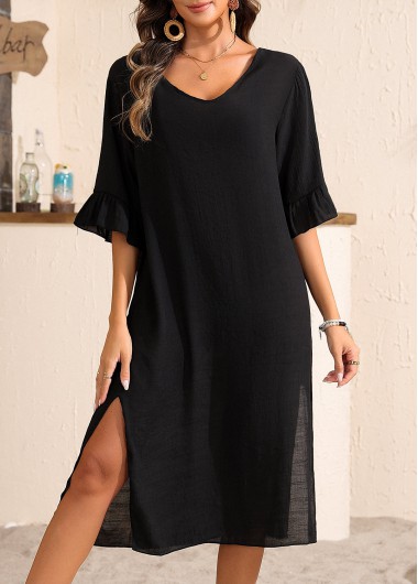 women clothes image of Split Black V Neck Cover Up
