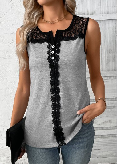 women clothes image of Light Grey Patchwork Sleeveless Split Neck Tank Top