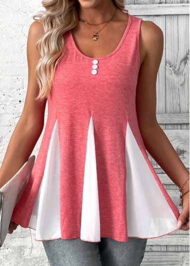 women clothes image of Peach Red Insert Sleeveless Scoop Neck Tank Top