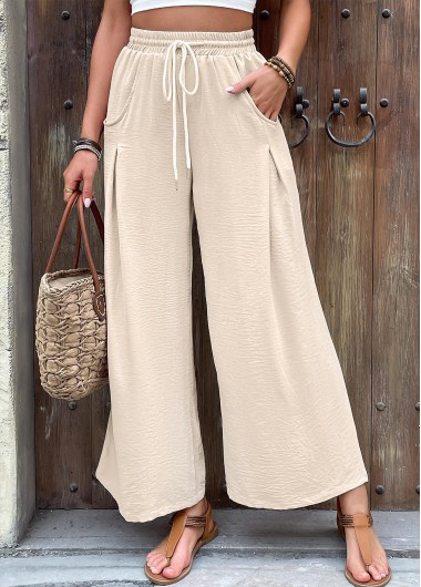 women clothes image of Light Camel Wide Leg Elastic Waist High Waisted Pants