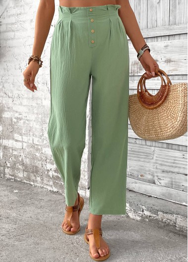 women clothes image of Green Elastic Waist High Waisted Pants
