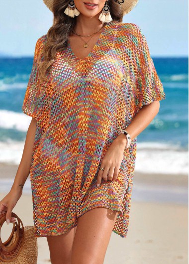 women clothes image of Tummy Coverage Multi Color V Neck Cover Up