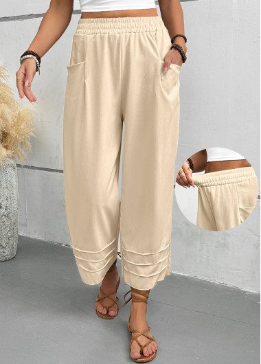 women clothes image of Light Camel Wide Leg Elastic Waist High Waisted Pants