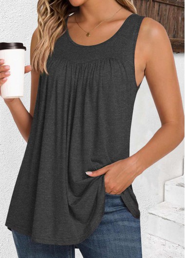 Modlily Dark Grey Sleeveless Round Neck Tank Top - M