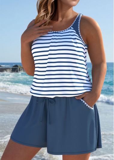 women clothes image of Striped Dusty Blue One Piece Swimwear