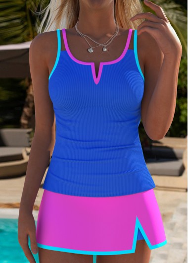 women clothes image of Mid Waisted Purplish Blue Tankini Set