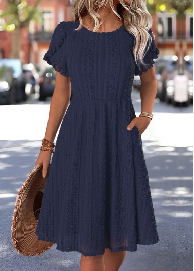 women clothes image of Navy Short Sleeve Round Neck Dress