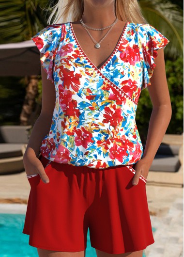 women clothes image of Floral Print Red One Piece Swimwear