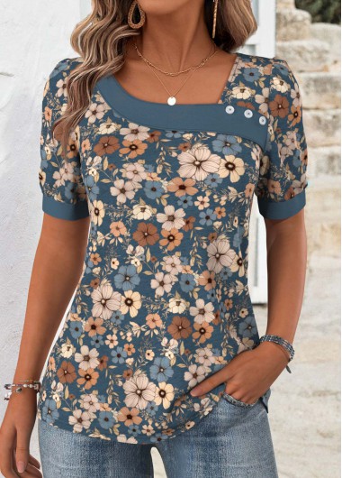 women clothes image of Multi Color Floral Print Short Sleeve T Shirt
