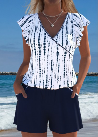 women clothes image of Tie Dye Print Navy One Piece Swimwear