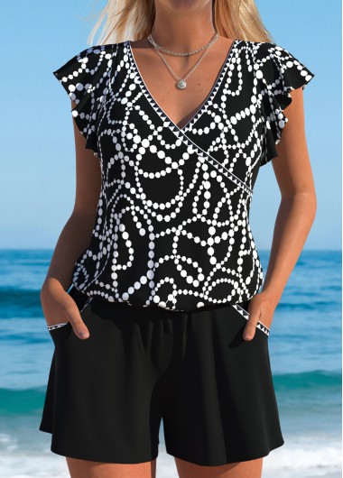 women clothes image of Geometric Print Black One Piece Swimwear