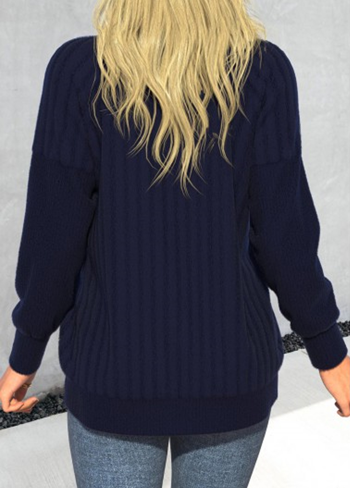 Blue Button Long Sleeve Round Neck Coat | picture 