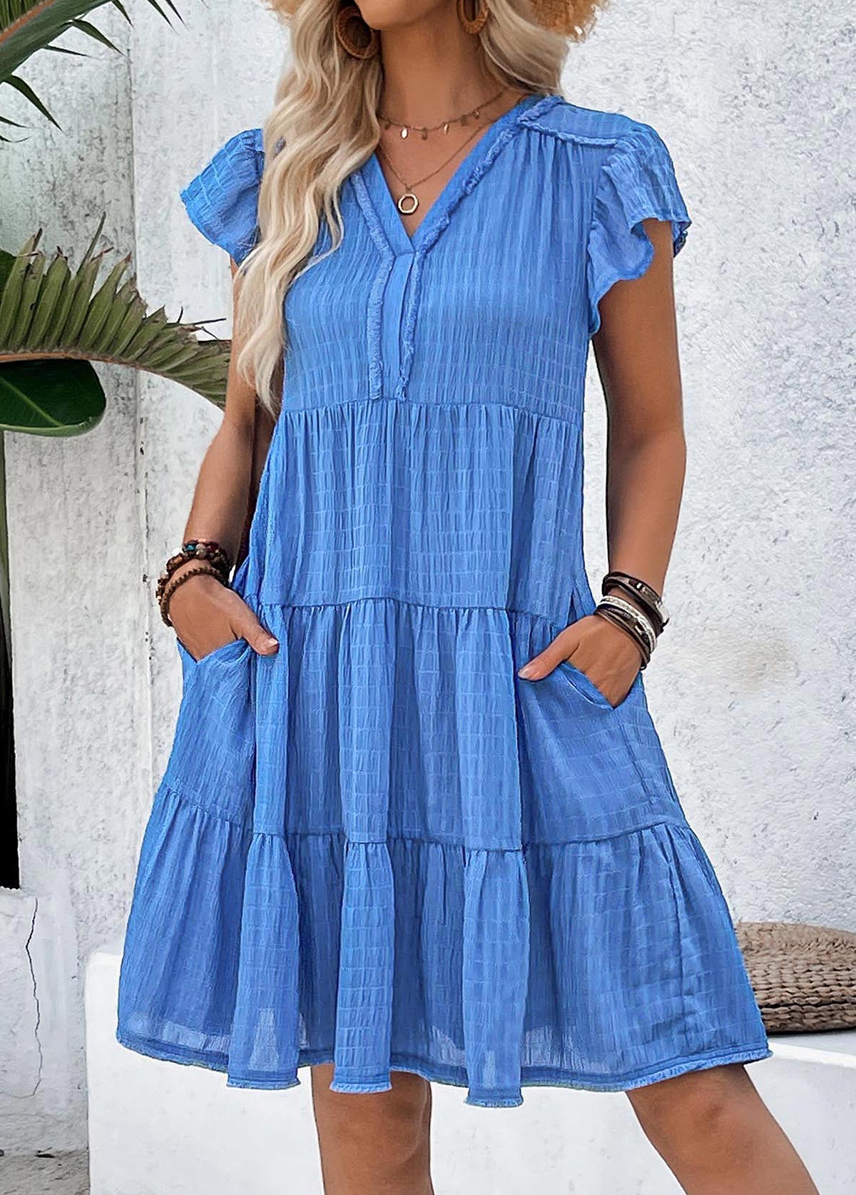 Blue Tummy Coverage A Line Short Sleeve Dress | picture 