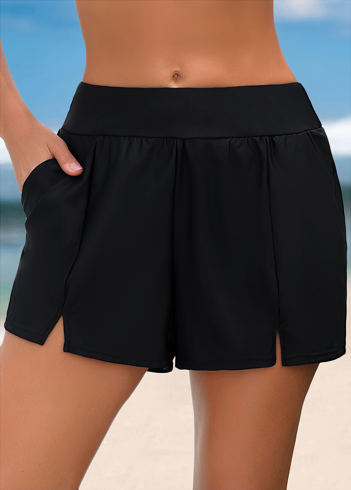 Mid Waisted Black Color Swim Shorts | picture 