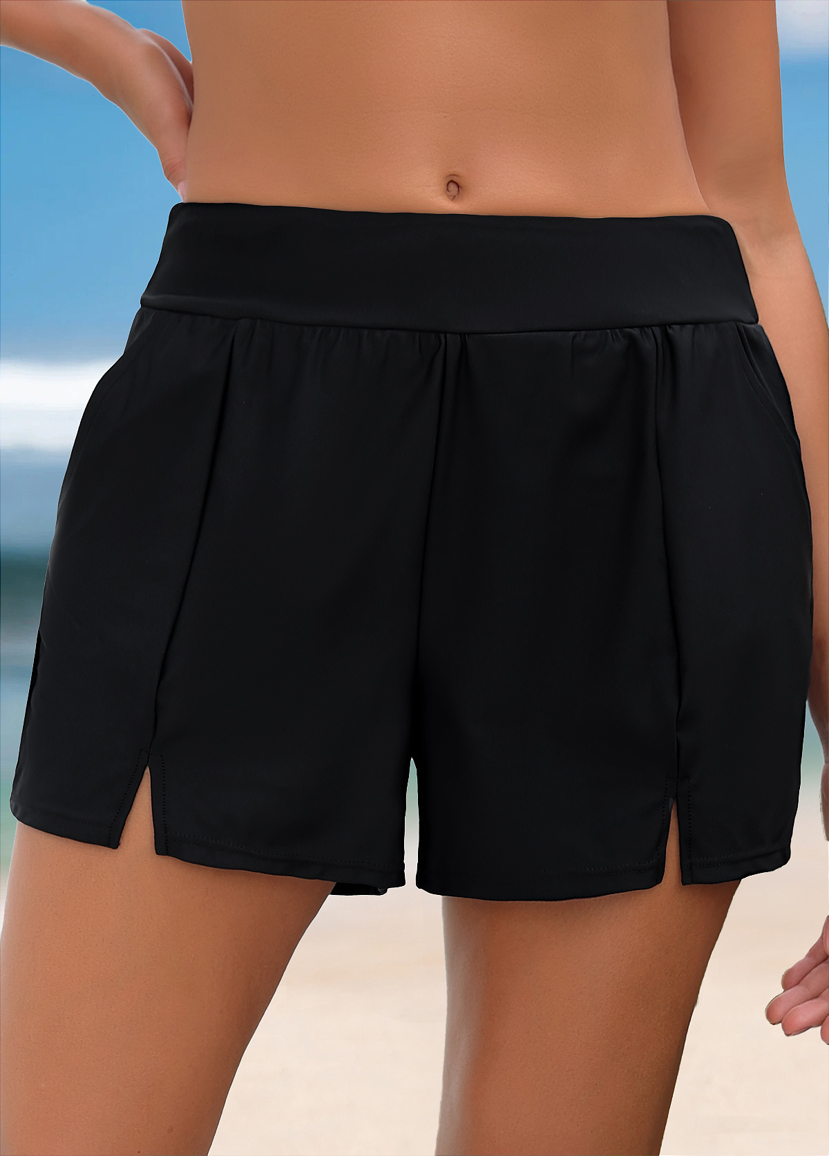 Mid Waisted Black Color Swim Shorts | picture 