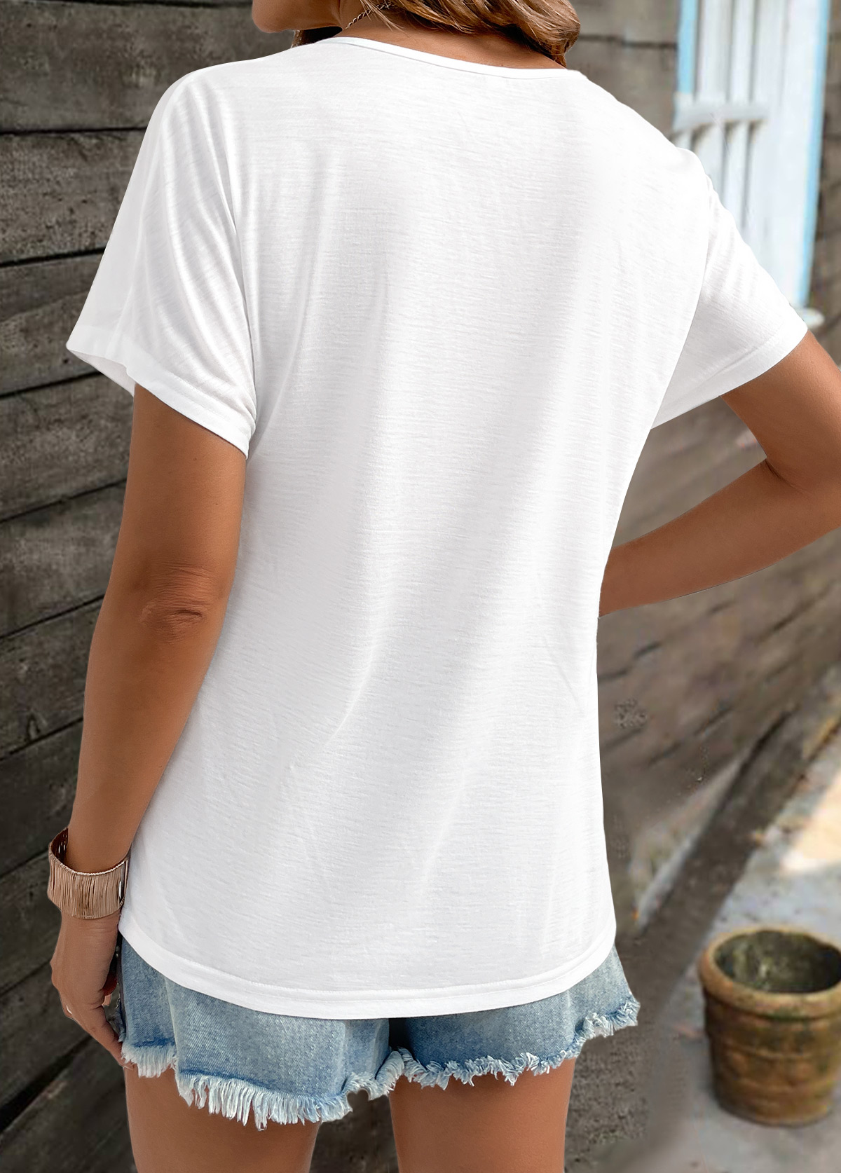 White Short Sleeve V Neck T Shirt | picture 