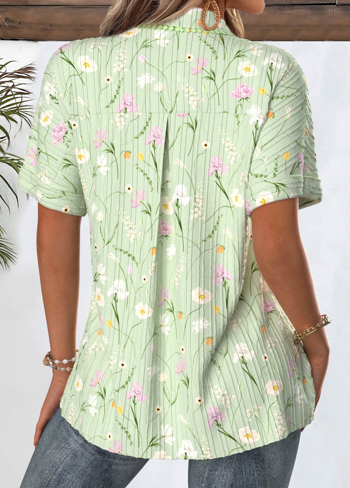 Light Green Floral Print Short Sleeve Shirt | picture 