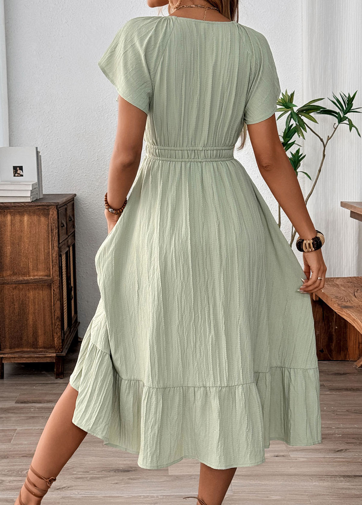 Sage Green Corset Short Sleeve V Neck Dress | picture 