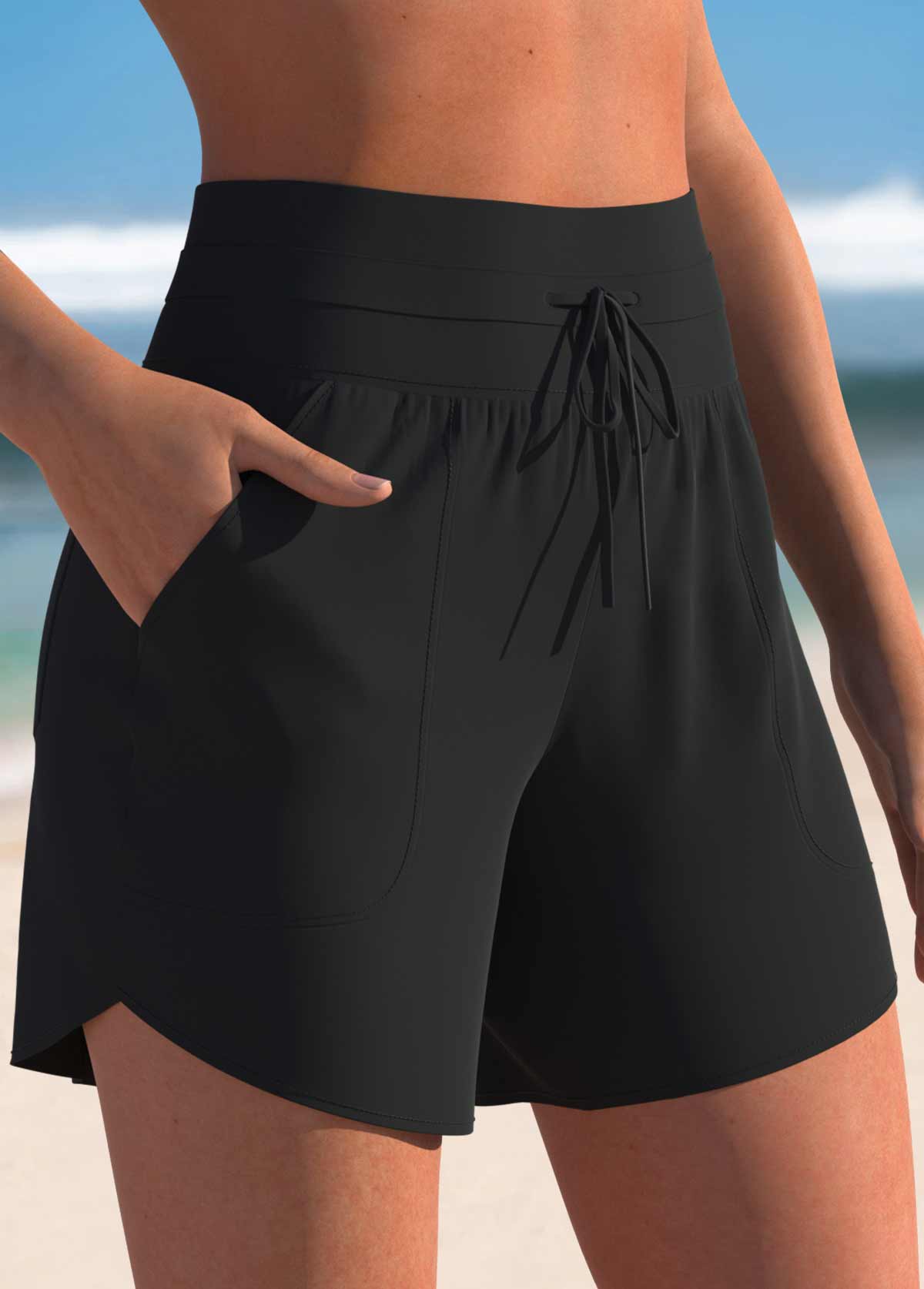 Mid Waisted Black Color Swim Shorts | picture 