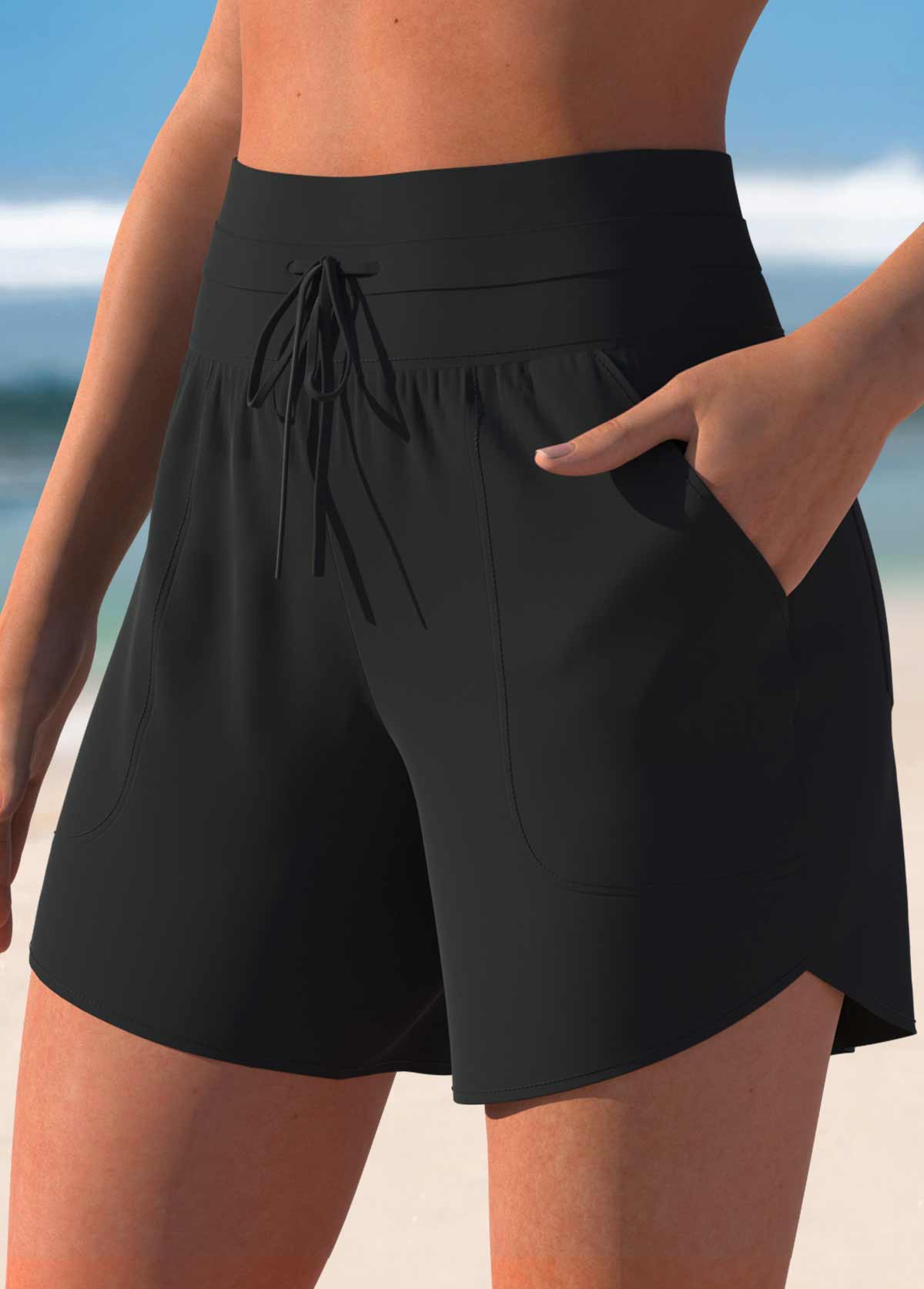 Mid Waisted Black Color Swim Shorts | picture 