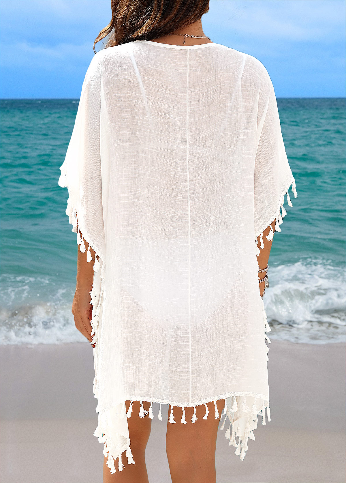 Tummy Coverage Tassel White Cover Up | picture 