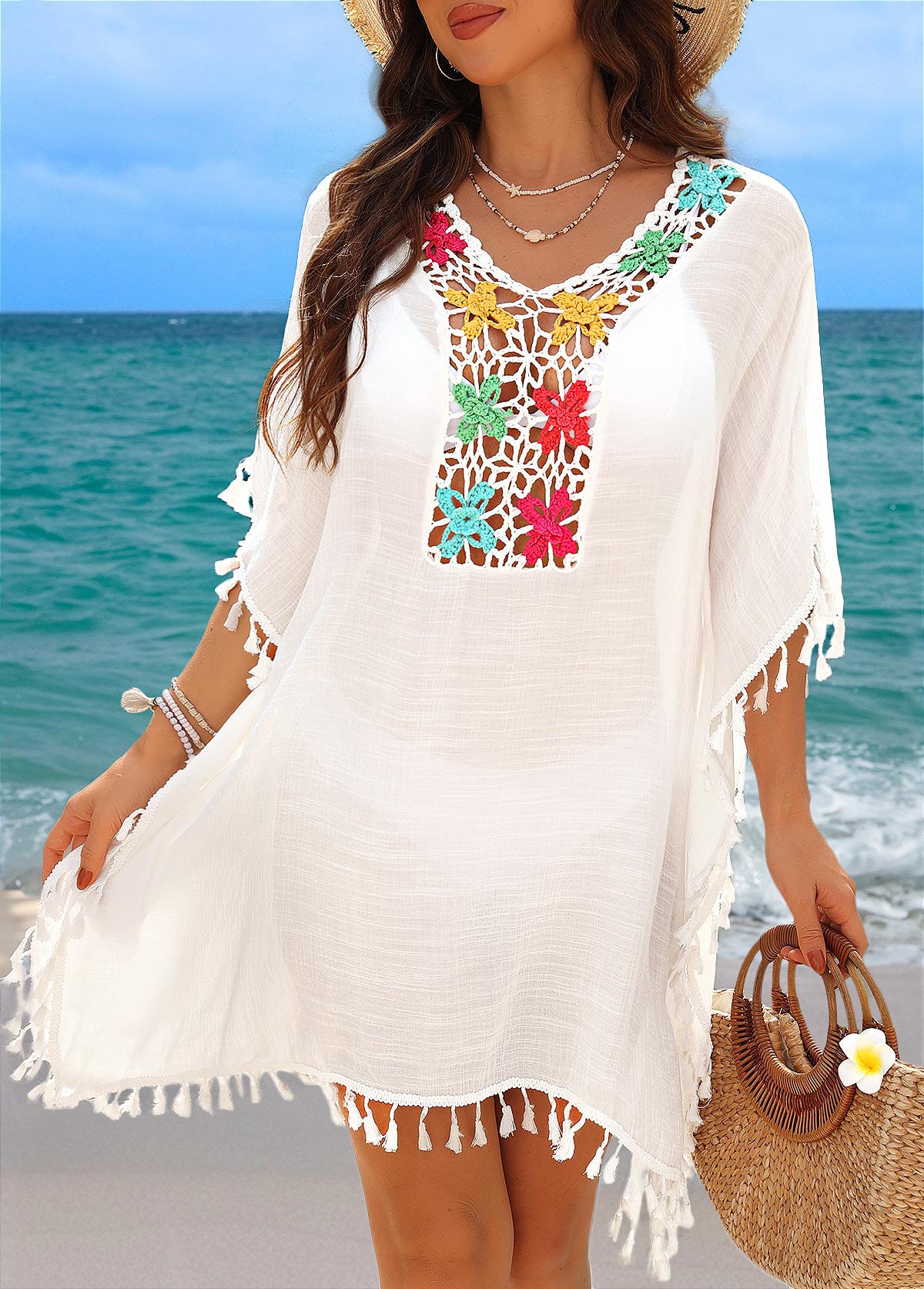 Tummy Coverage Tassel White Cover Up | picture 