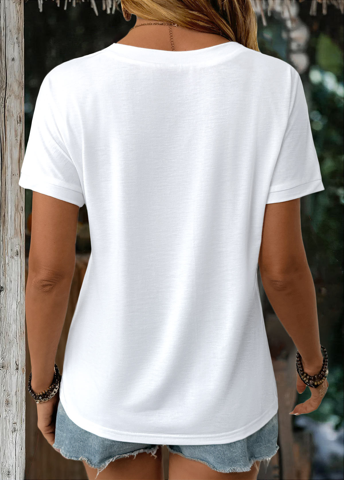 White Short Sleeve V Neck T Shirt | picture 
