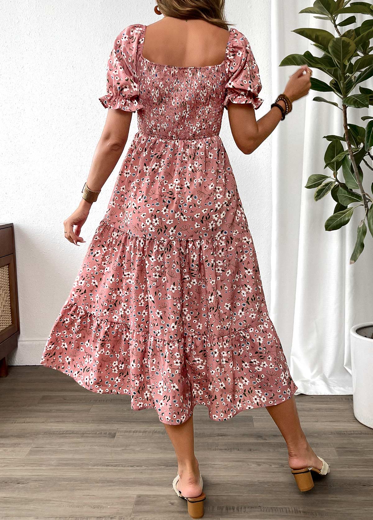 Pink Ditsy Floral Print Patchwork Short Sleeve Dress | picture 