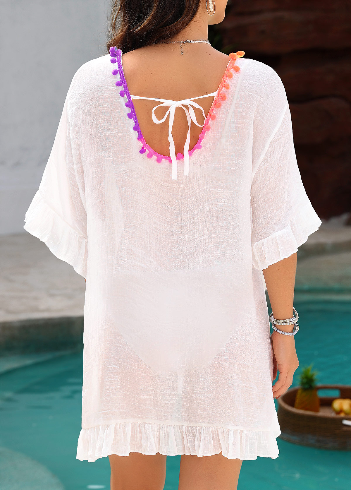 Patchwork Round Neck Beige Cover Up | picture 